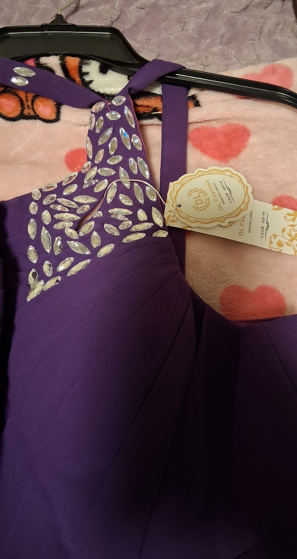 Custom Purple Rhinestone Wedding Dress