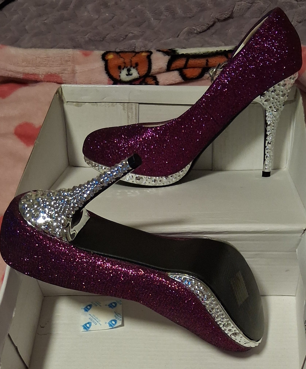 Custom purple rhinestone wedding shoes