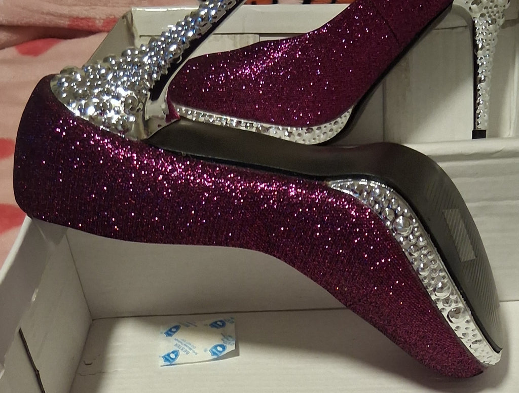 Custom purple rhinestone wedding shoes