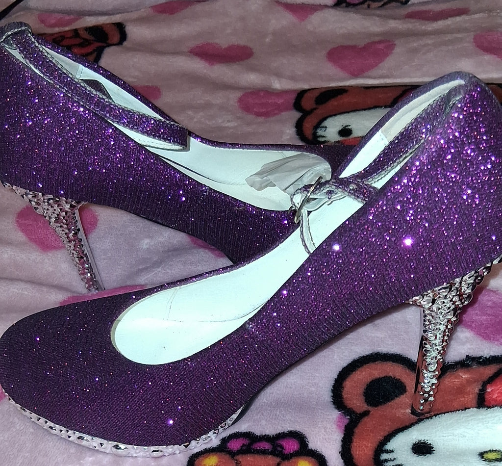Custom purple rhinestone wedding shoes